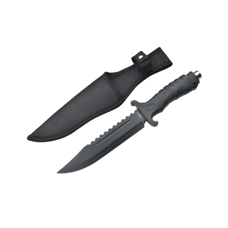 Survival camping and hiking black tactical knife, with a cool serrated blade, ideal for hunting; fixed blade design. 728 - 图片 3