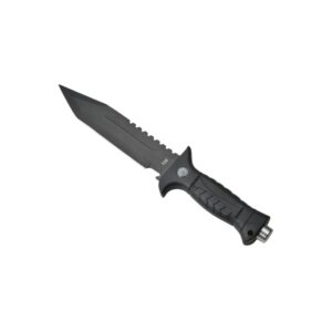 Survival camping and hiking black tactical knife, with a cool serrated blade, ideal for hunting; fixed blade design. 708