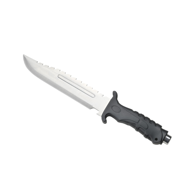 Survival camping and hiking black tactical knife, with a cool serrated blade, ideal for hunting; fixed blade design. 718