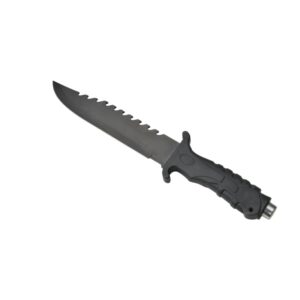 Survival camping and hiking black tactical knife, with a cool serrated blade, ideal for hunting; fixed blade design. 678